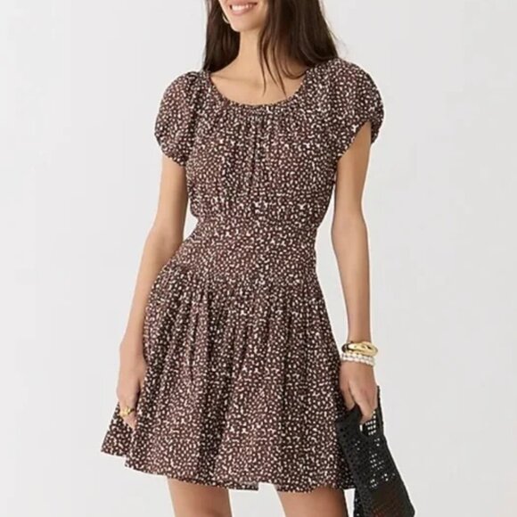 J. Crew Dresses & Skirts - J Crew Mini Dress 14 Brown Floral Drop Waist Cotton Poplin BR400 Cottagecore NWT